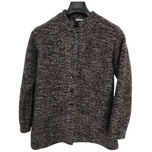 Chicos Womens Knit Cardigan Jacket Sweater Brown Size 2 Button Front Textured